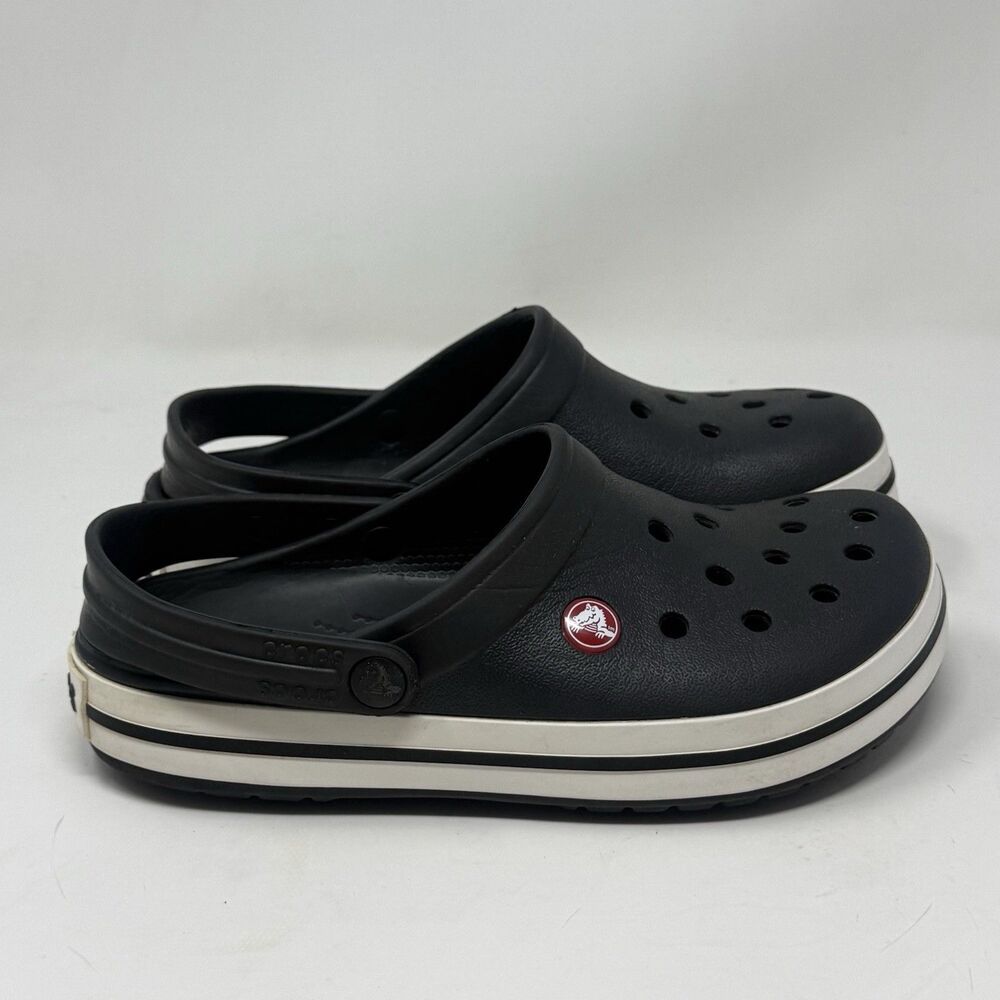 Crocs Crocband Clogs Sandals Shoes Kids Junior Size 5 Black White Heel Strap